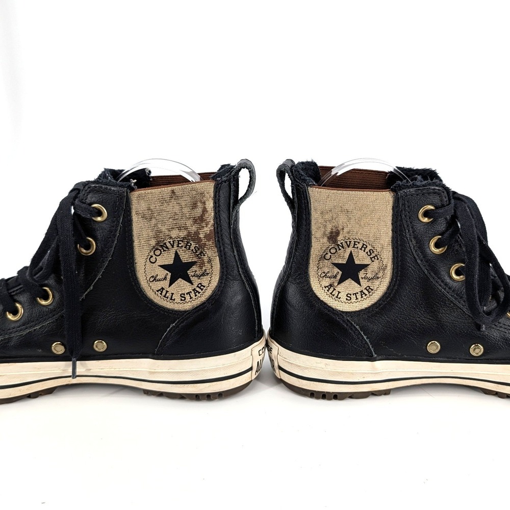 Converse Chuck Taylor All Star Black Leather High Top Sneakers Boot Women 8 - Picture 4 of 8